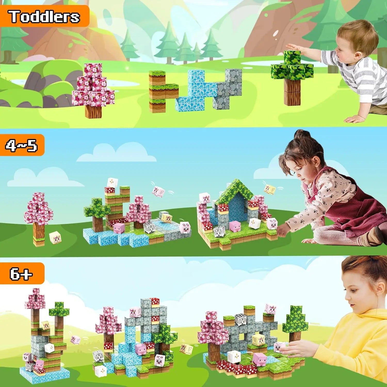 DIY200P Model Magnetic Building Blocks Mine Magnet World Set Toys STEM Montessori Stacking Cubes Construction Set Christmas Gift